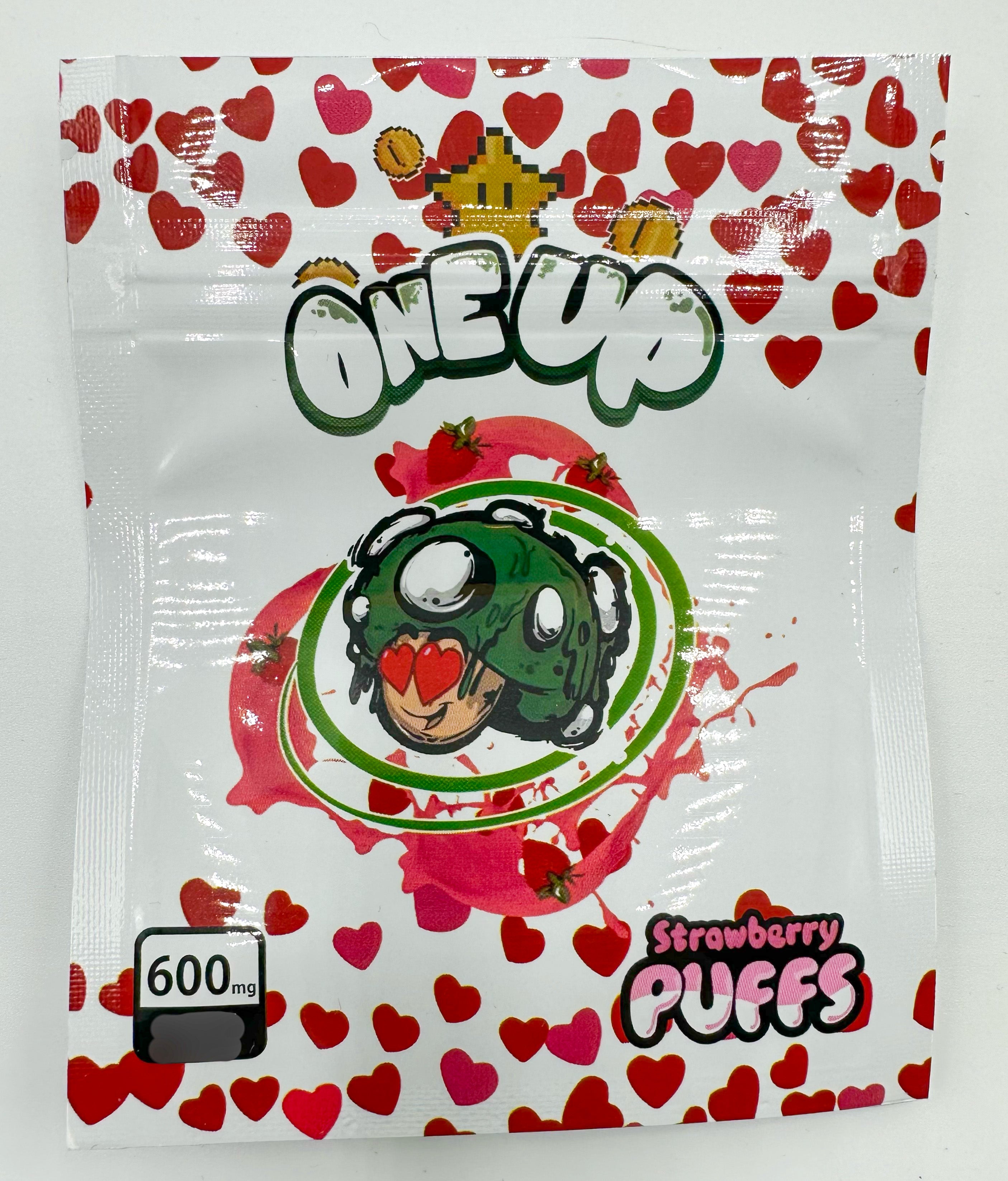 One Up Strawberry Puffs Edibles  Mylar bags