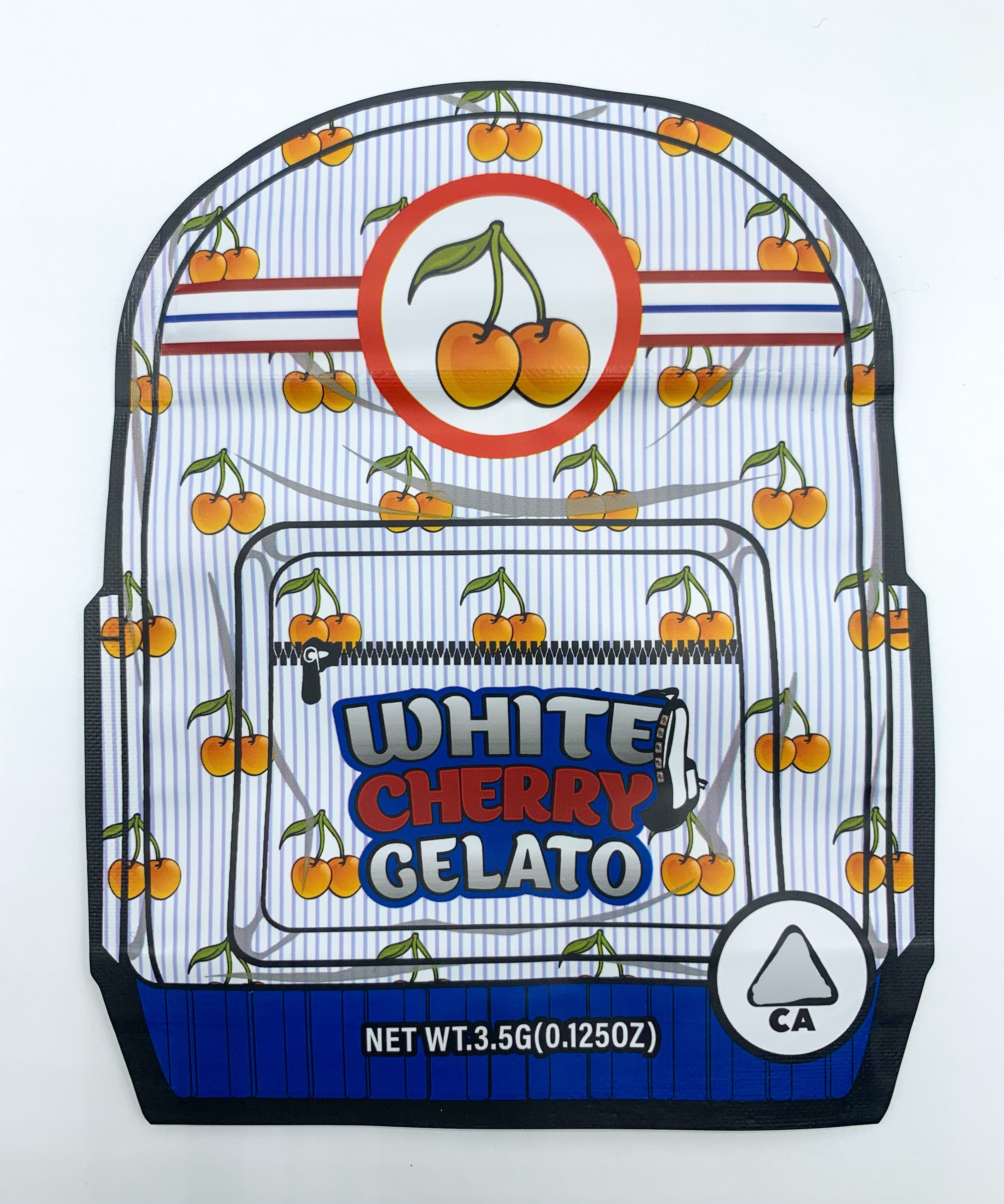 3D Backpackboyz white cherry gelato 3.5g Mylar bags